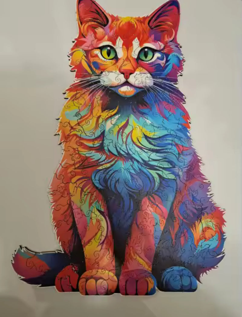 Quebra-Cabeça de Madeira 3D Gato - PetAmour