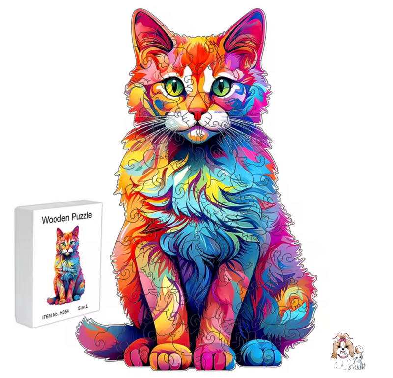 Quebra-Cabeça de Madeira 3D Gato - PetAmour