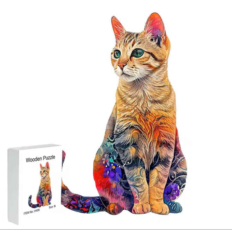 Quebra-Cabeça de Madeira 3D Gato - PetAmour