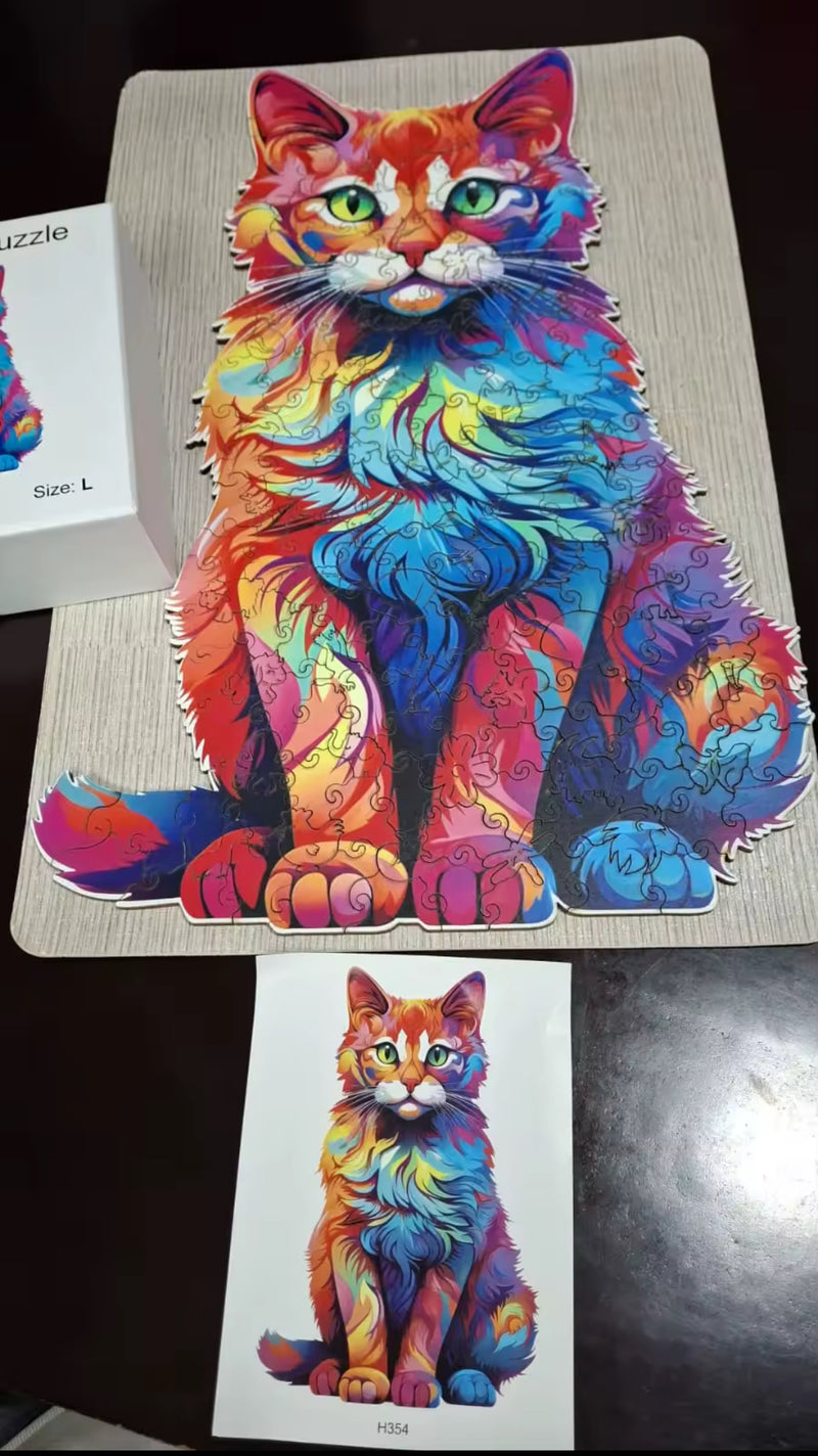 Quebra-Cabeça de Madeira 3D Gato - PetAmour