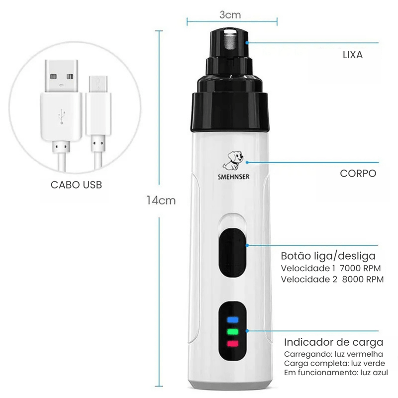 Lixador de Unha Pet Elétrico Recarregável Peludita - OFERTA RELÂMPAGO! - NiliPets