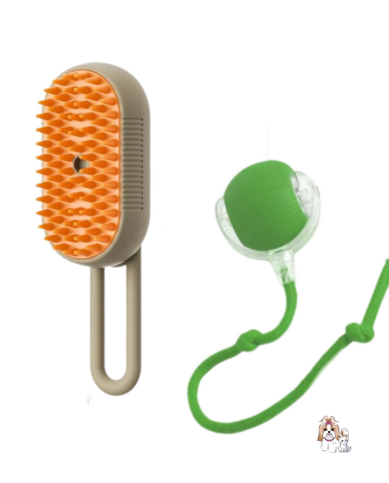Bolinha Automática Caça Eletrônica + Escova Vaporizadora para Pets - FurFriends