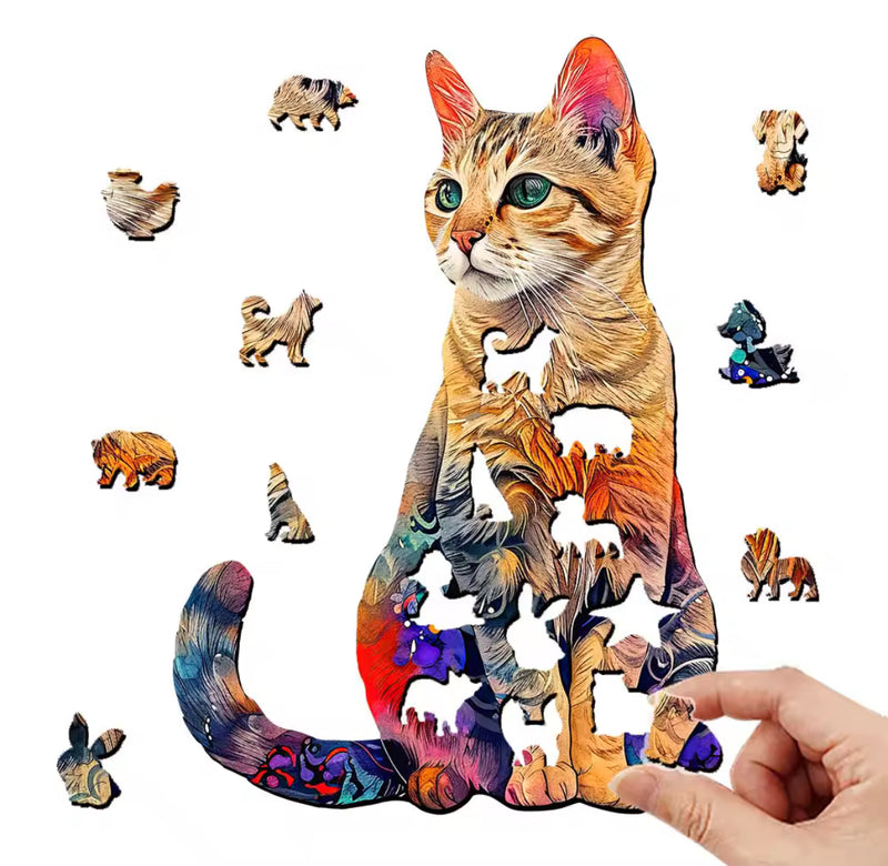 Quebra-Cabeça de Madeira 3D Gato - PetAmour
