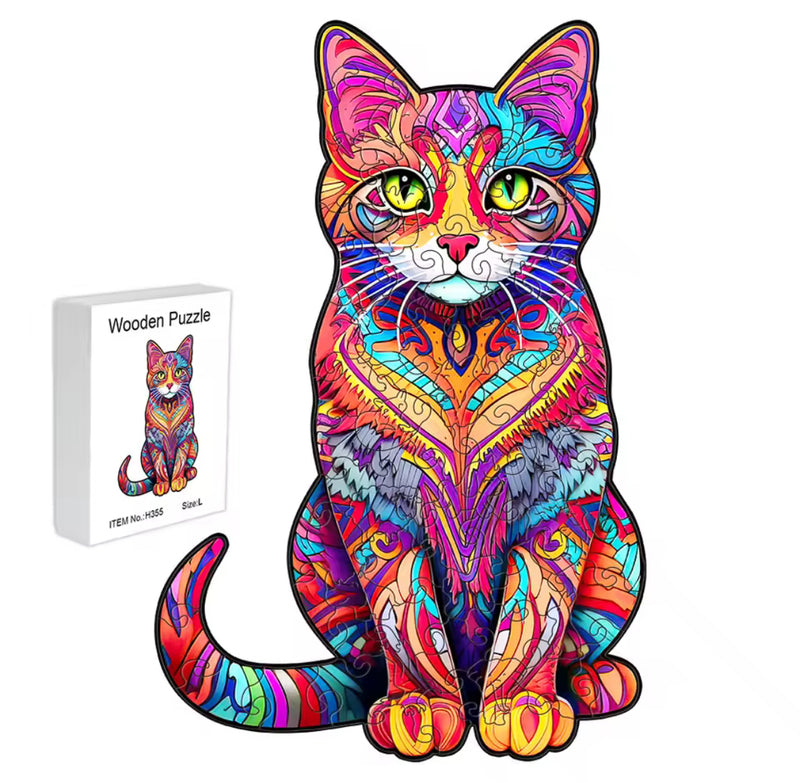 Quebra-Cabeça de Madeira 3D Gato - PetAmour