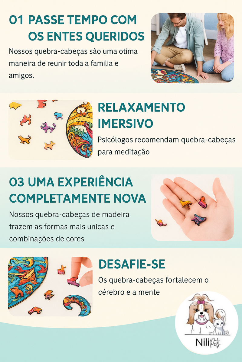 Quebra-Cabeça de Madeira 3D Gato - PetAmour