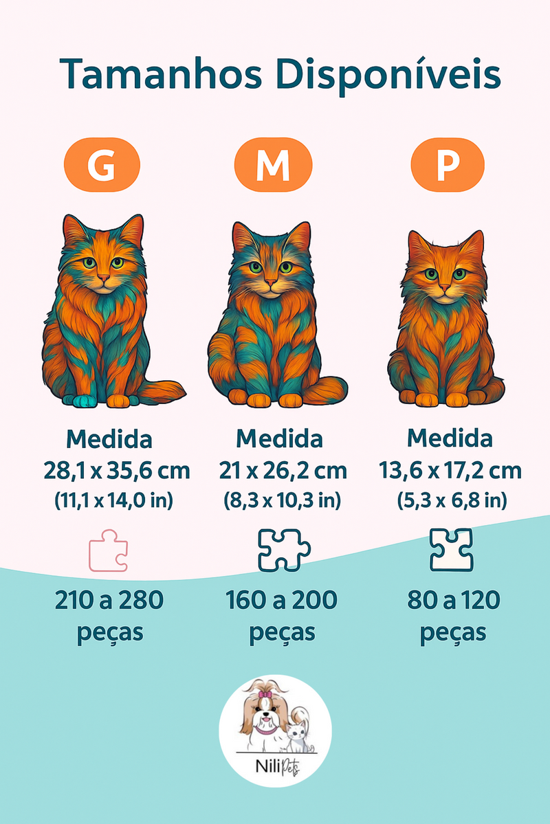 Quebra-Cabeça de Madeira 3D Gato - PetAmour